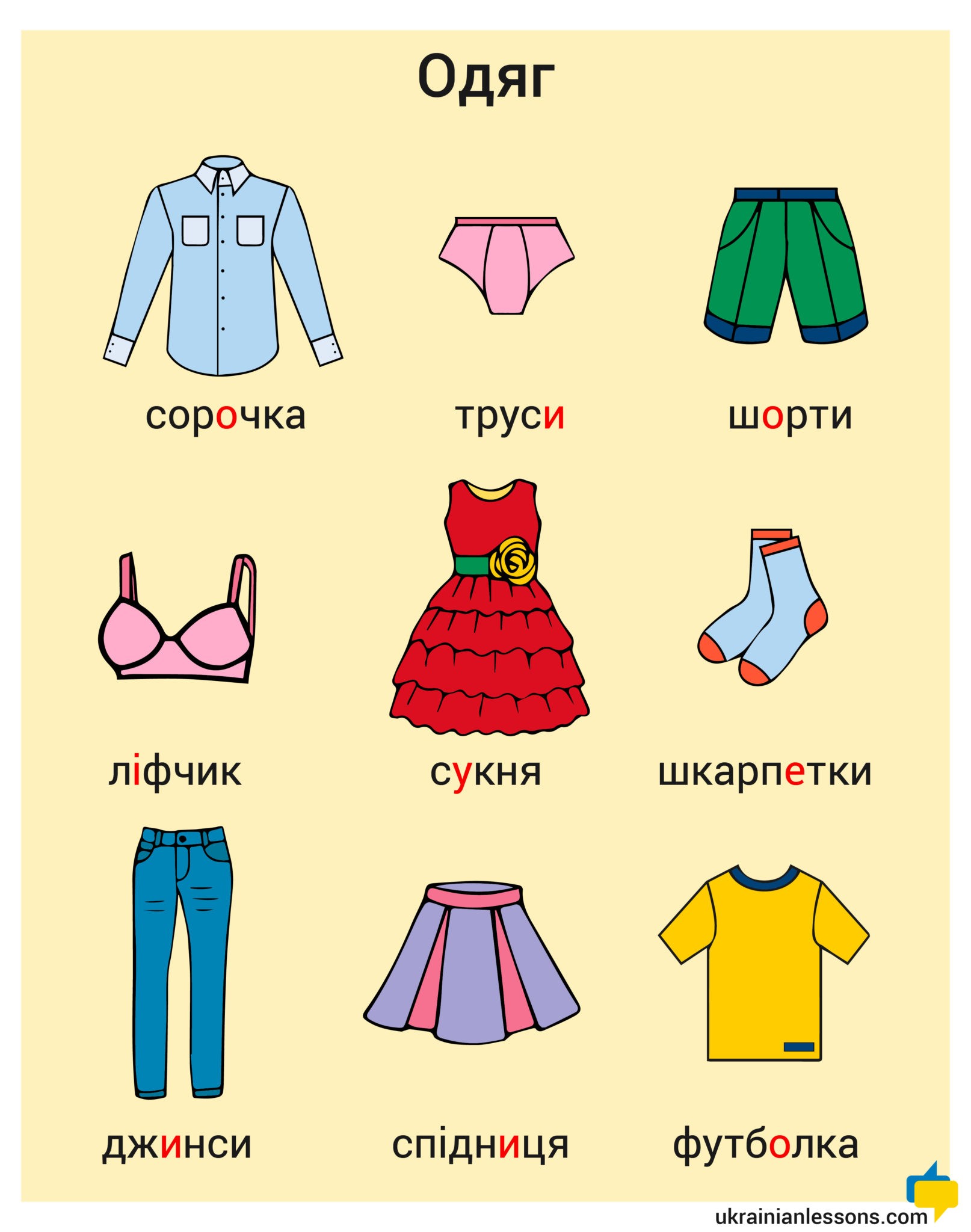 Одяг — Clothes Vocabulary in Ukrainian (with Illustrations and Audio) -  Ukrainian Lessons