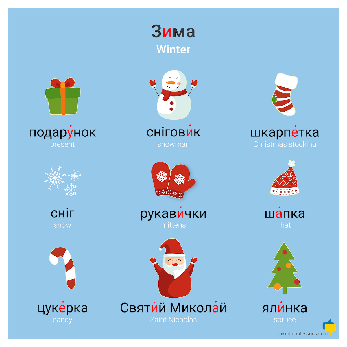 Зима – winter vocabulary in Ukrainian