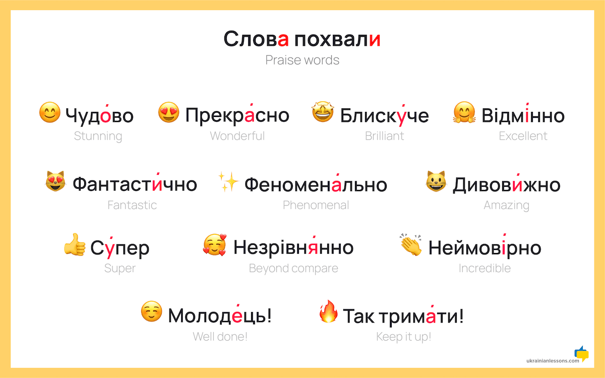 Слова похвали — Praise Words in Ukrainian
