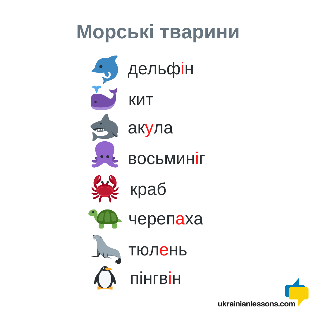sea animals in Ukrainian